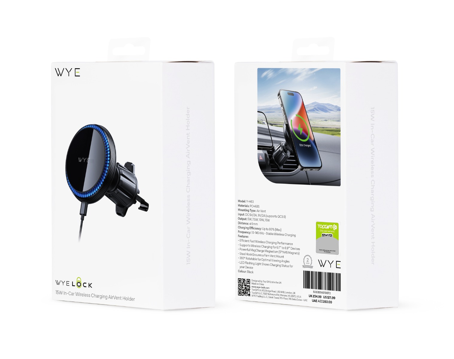 15 W In‑Car Wireless Charging Air‑Vent Holder