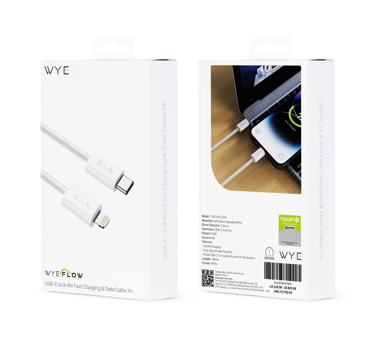 USB‑C to 8‑Pin Fast Charging & Data Cable 1 m